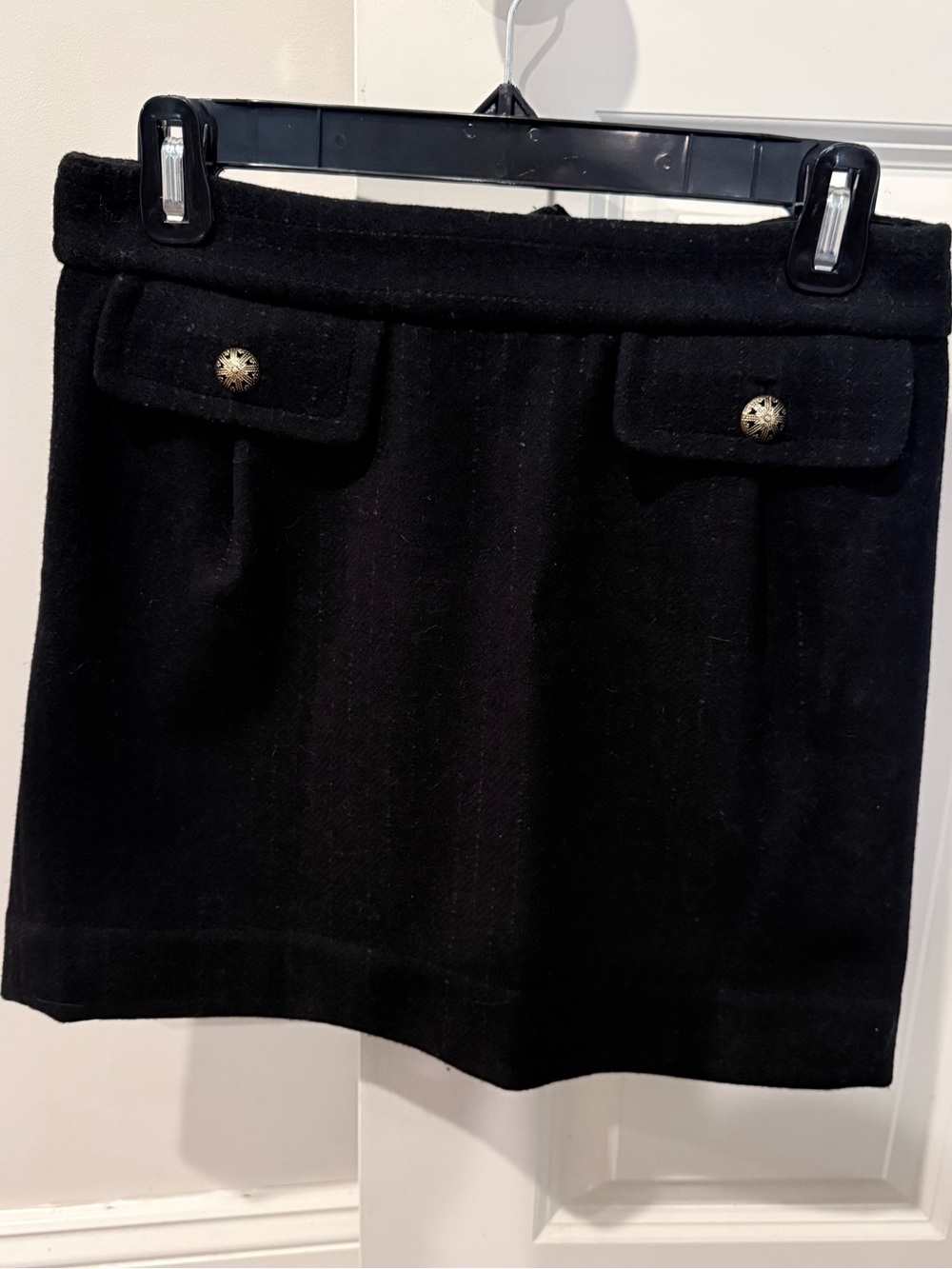 Juicy Couture Black Wool Blend Mini Skirt Gold Crest Buttons Size 0 Y2K style